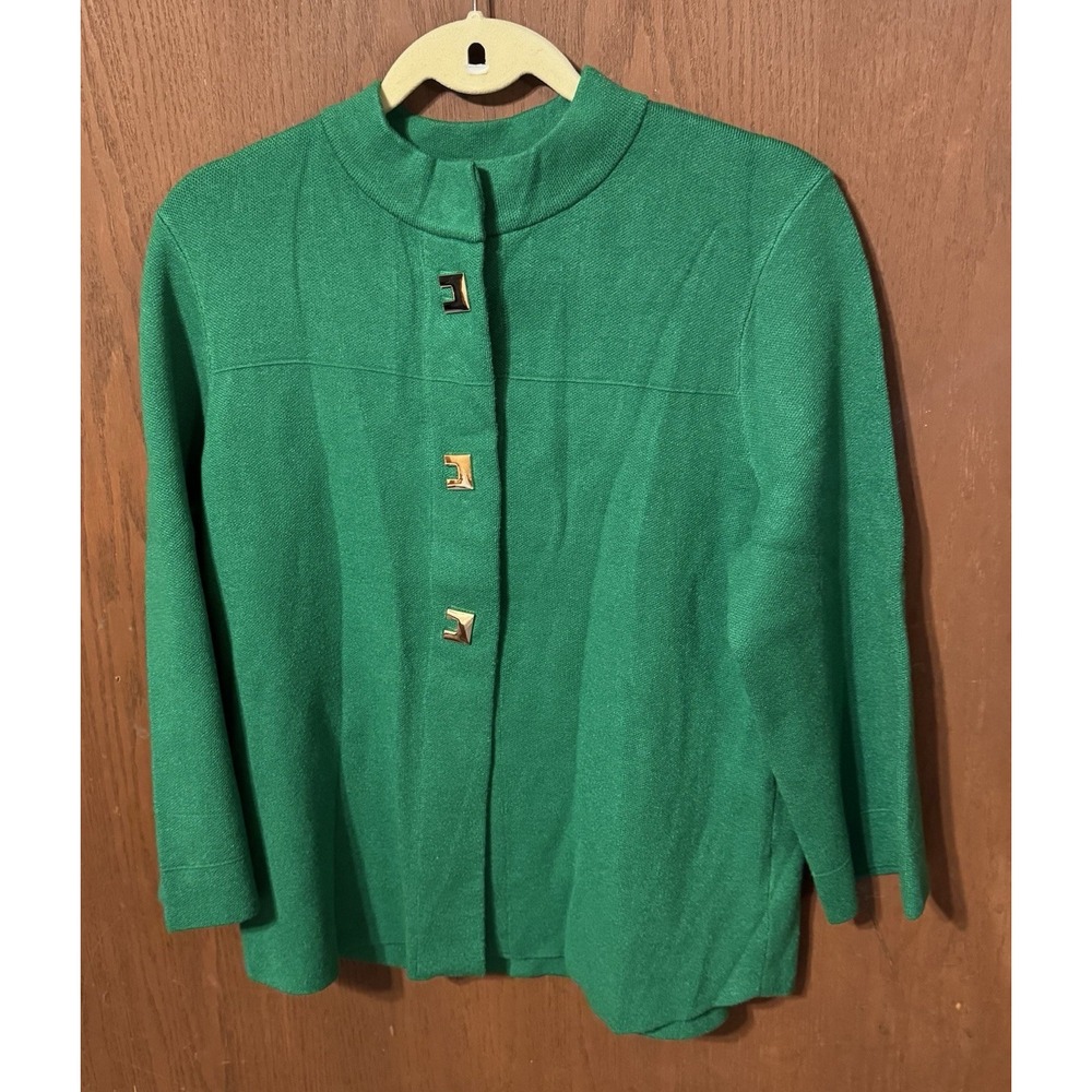NWT Alison Sheri Green Snap Up Cardigan Sweater Chunky Buttons NEW Sz M TubD5